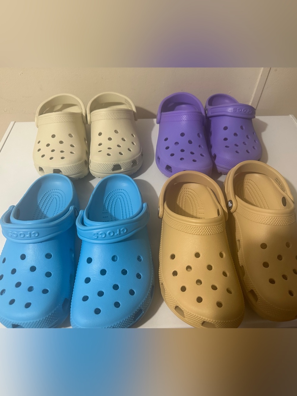 Beige, and Purple left